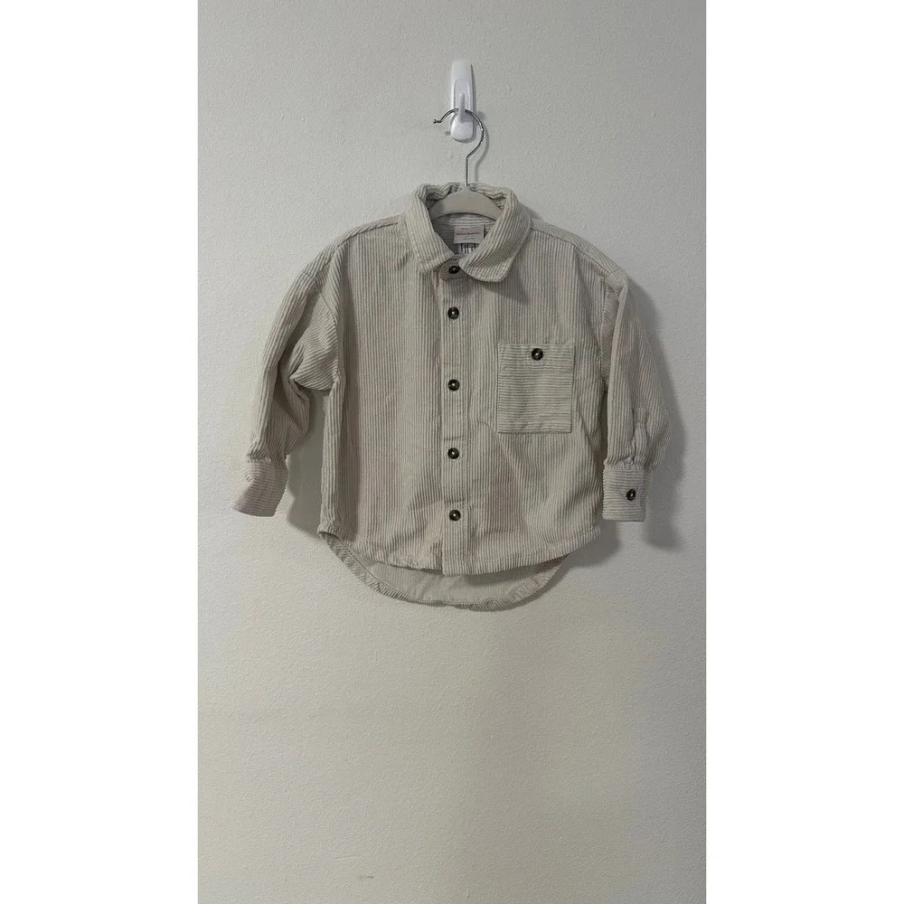 Hanna Andersson Kids Cream Corduroy Button Down Shirt Beige 2T